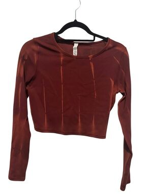 lululemon Wunder Train Cropped Long Sleeve Top in Sun Bleached Washed Red Merlot